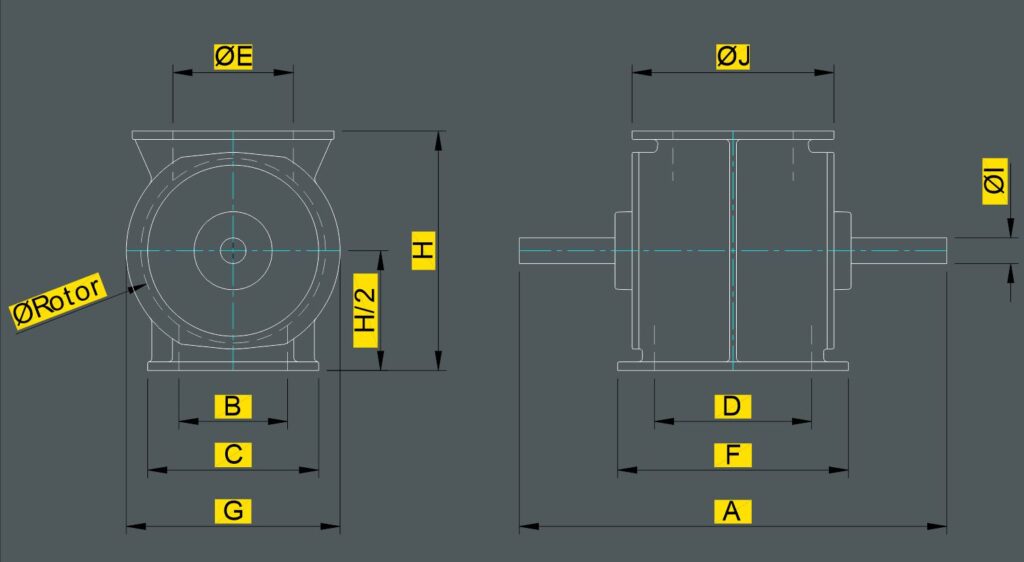 Válvulas exclusa rotativas para transporte pneumático, descarga de filtros e dosagem Descripción de la imagen